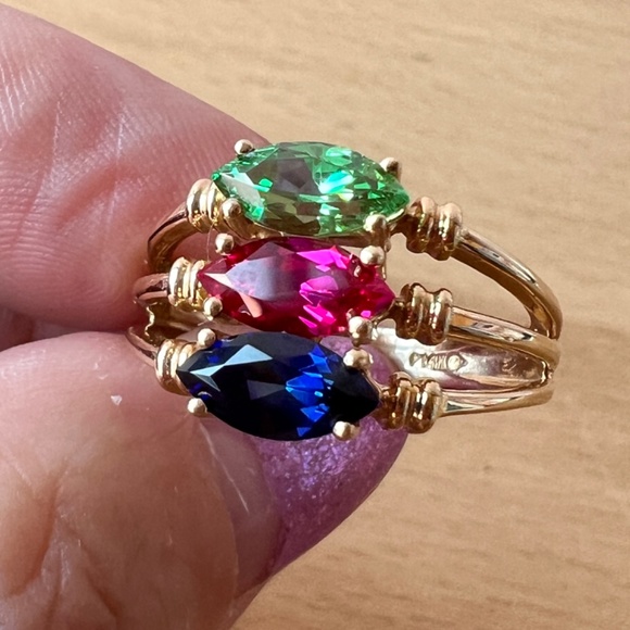 14K GOLD EMERALD GREENRUBY REDSAPPHIRE BLUE CZ CUBIC ZIRCONIA WIDE BAND RING
